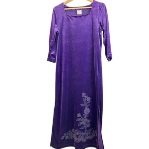 Vintage Style Studio Purple Velvet Maxi Asian Cheongsam Floral Whimsygoth Y2K M